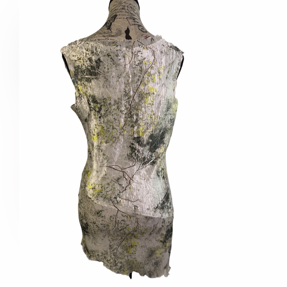 Milano Tree Landscape Print Crinkle Tunic Top - Artsy Green White Size L - Picture 2 of 10